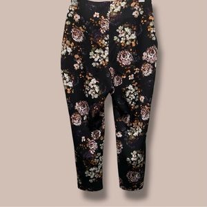 Nina Leonard Smoothing Waist Black Floral Print Slim-Fit Pants Petite XXL